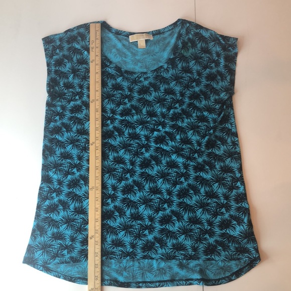Michael Kors Teal Black Palm Tree Patterned Short Sleeve Top Women’s Small EUC - Picture 6 of 9